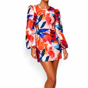 Hutch Carolyn Mini Dress Coral Abstract Print Long Sleeve Size Medium NWT